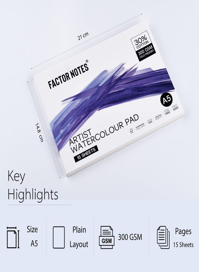 FACTOR NOTES Artist Watercolour Pad: 30% Cotton, 300 GSM, Cold Pressed, Acid-Free Tearable Paper (A5), Oil Paint - Image 2